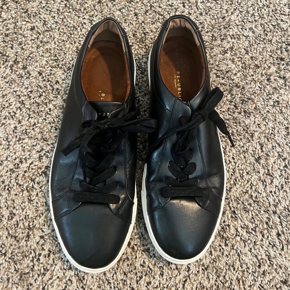 New Republic by Mark McNairy Kurt Black Leather Low Top Sneakers Mens 10